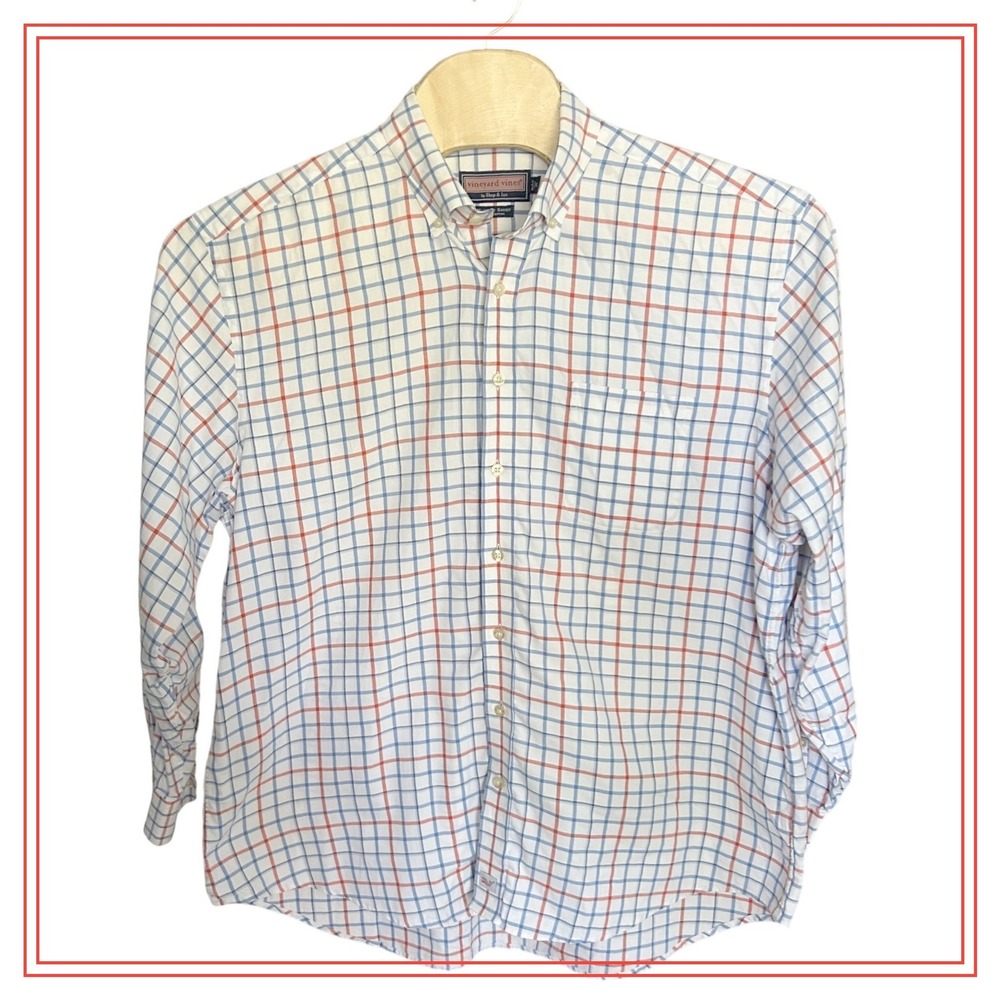 2 Vineyard Vines Slim Fit Murray Mens XL Shirt Red White Blue Green Plaid Cotton